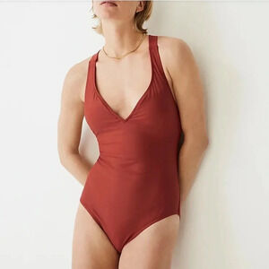 J Crew Swimsuit Bathing Suit One Piece V-Neck Cross Back Red New Plus Size 22 DD